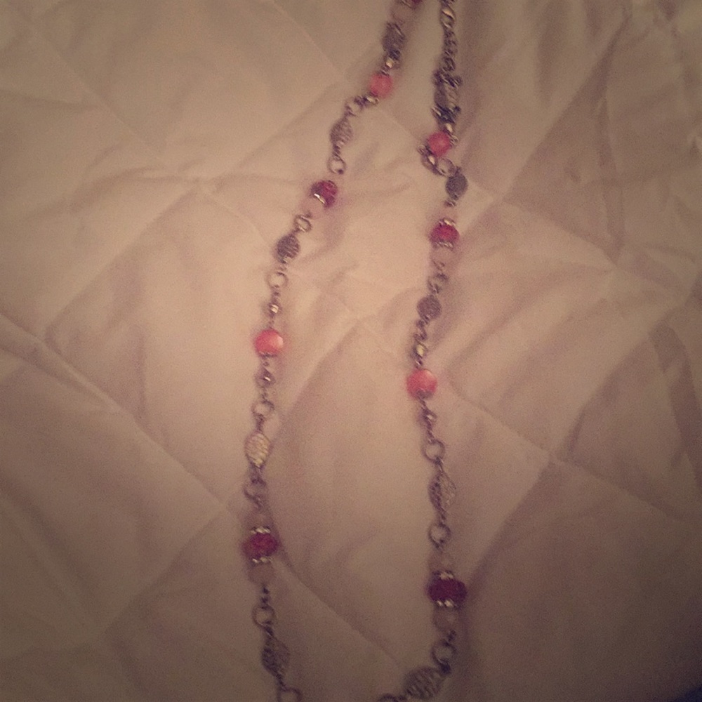 Premier necklace about 30 inches. Pink and silver.
